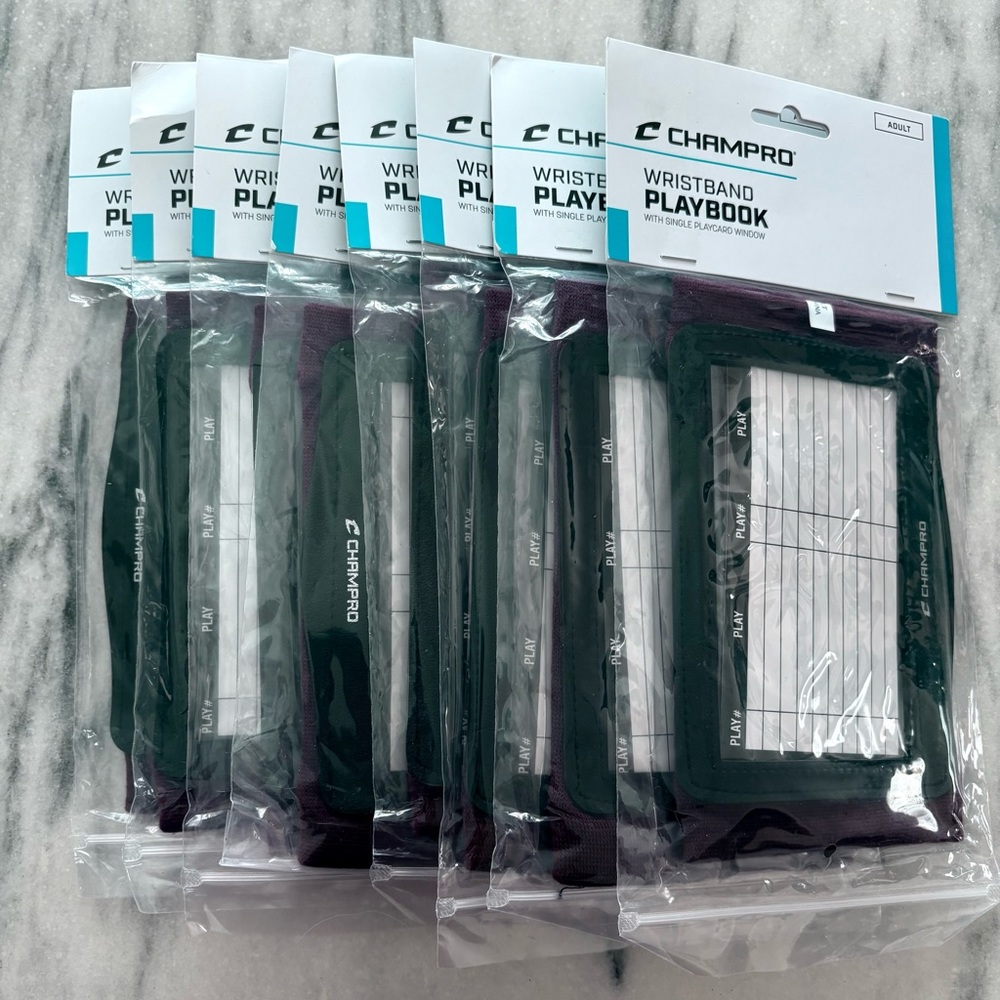 Champro Wristband Playbook Set of 8 black Window and Burgundy Band Play S/Adult